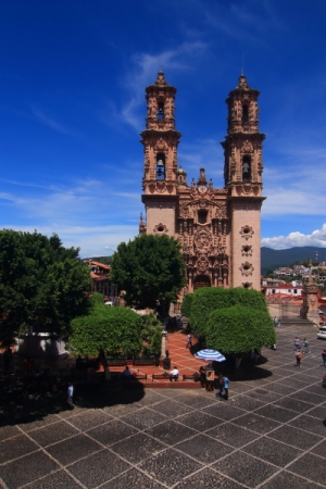 The Santa Prisca Cathedral was built in the 18th century with funds provided by the by the silver tycoon Jose de la Borda